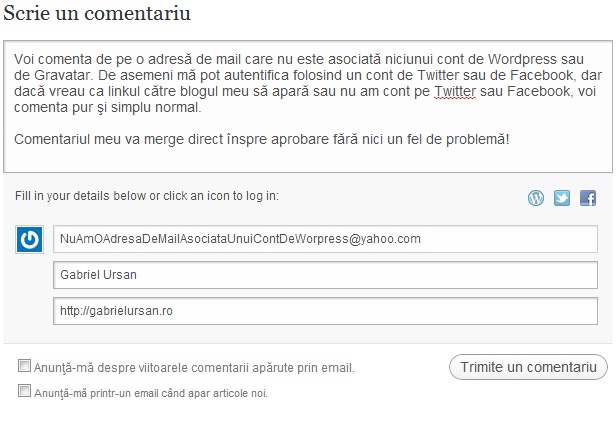 Comentariu de pe adresa de mail neasociata unui cont de Wordpress