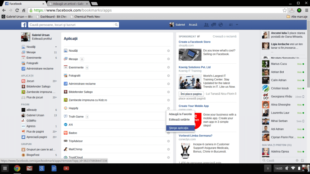 cum stergi aplicatiile de facebook