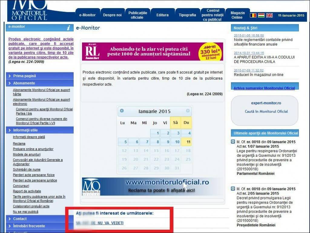 Monitorul oficial spart