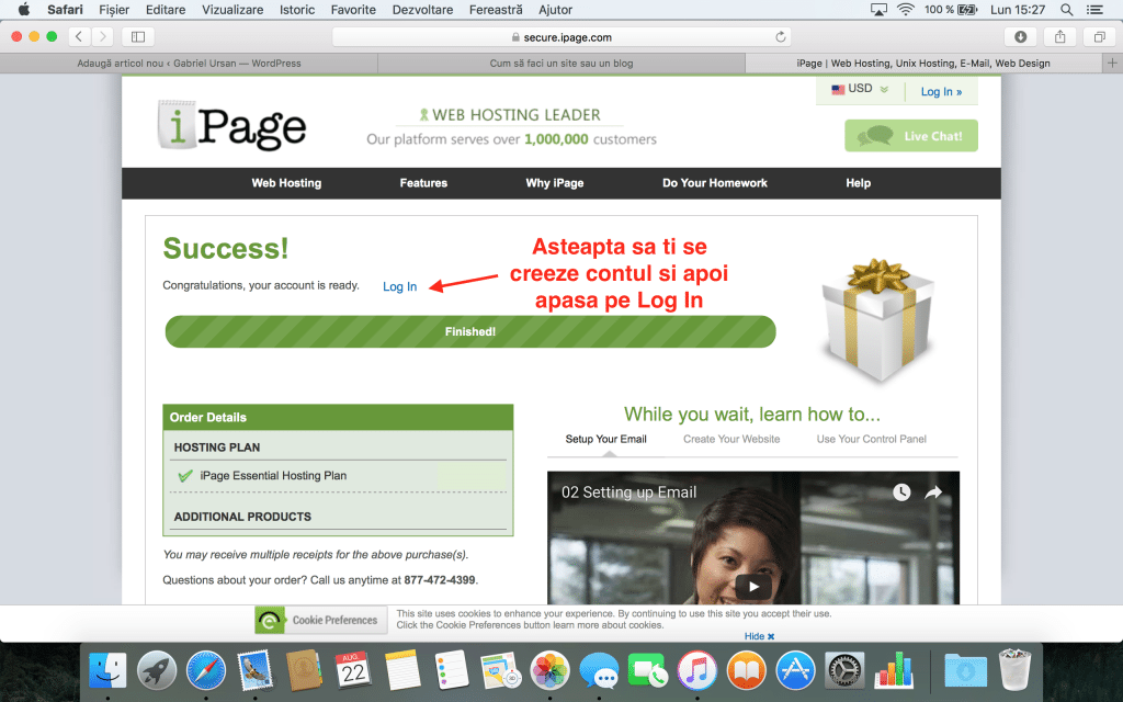 Asteapta sa-ti creeze contul si apoi apasa login