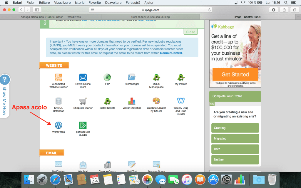 Selecteaza WordPress